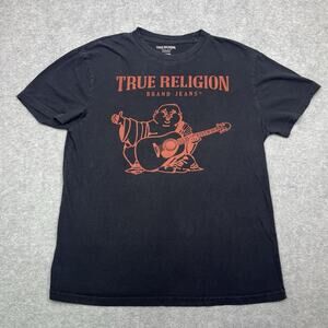 True Religion Women's T-Shirt Medium Black Red Buddha